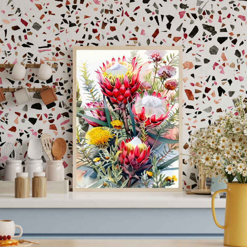 Vintage King Protea Bouquet Canvas Wall Art
