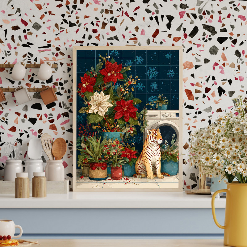 Whimsical Christmas Tiger – Christmas Laundry Room Decor Canvas Wall Art Whimsical Christmas Tiger – Christmas Laundry Room Decor Canvas Wall Art