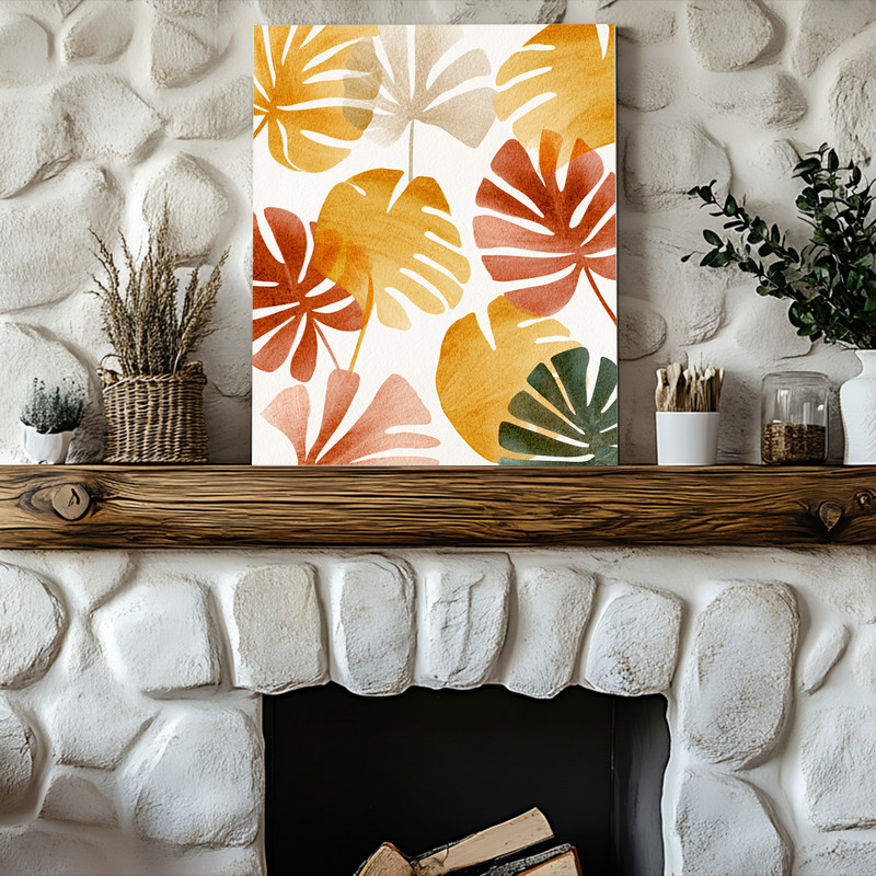 Autumn Foliage Tropics – Thanksgiving Botanical Laundry Room Decor Canvas Wall Art