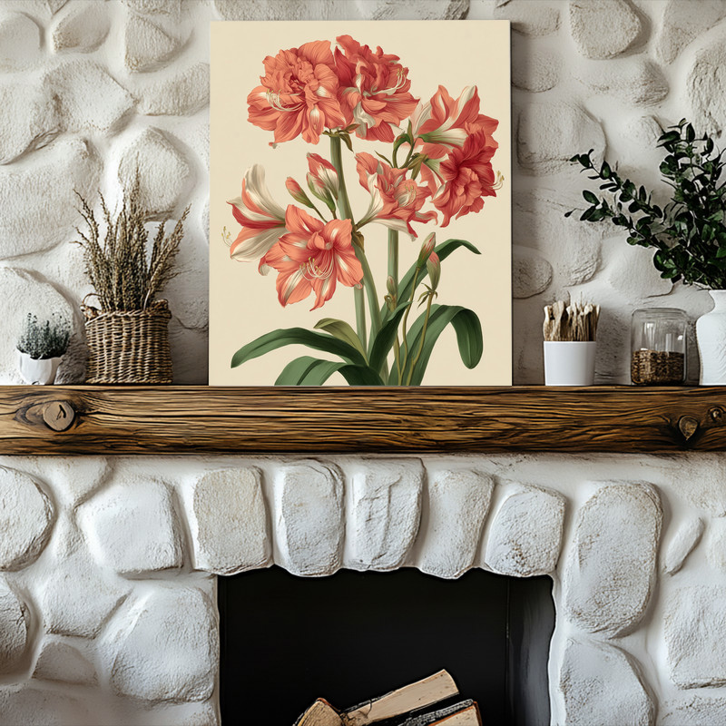 Blush Pink Amaryllis II, Minimal Botanical Illustration Canvas Wall Art