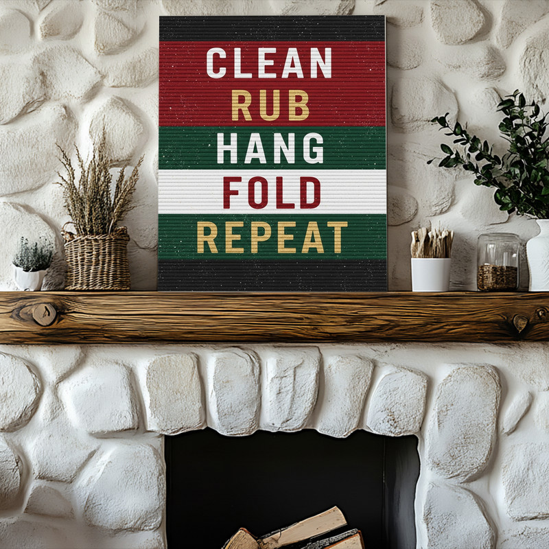 Christmas Laundry Decor – Clean Rub Hang Fold Repeat Laundry Room Decor Canvas Wall Art