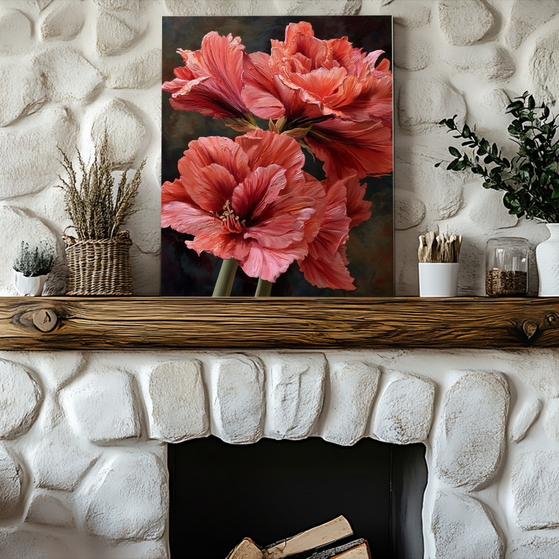 Dusty Pink Amaryllis, Rustic Fine Art Portrait Canvas Wall Art
