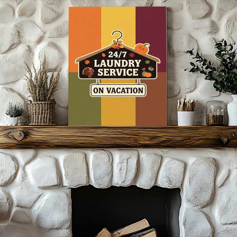 Funny Thanksgiving Laundry Room Decor – On Vacation Theme Canvas Wall Art