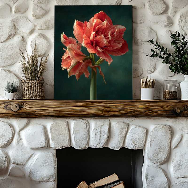 Red Amaryllis, Fine Art Oil Painting Canvas Wall Art