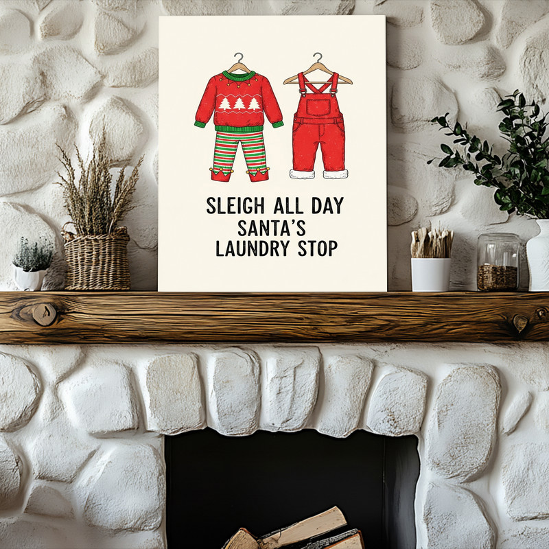 Sleigh All Day Then Laundry – Christmas Laundry Room Decor Canvas Wall Art