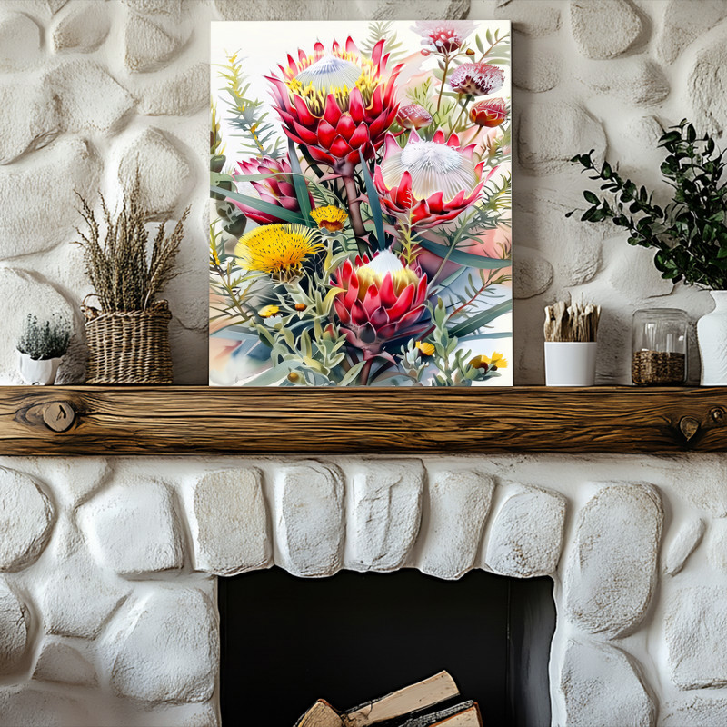 Vintage King Protea Bouquet Canvas Wall Art
