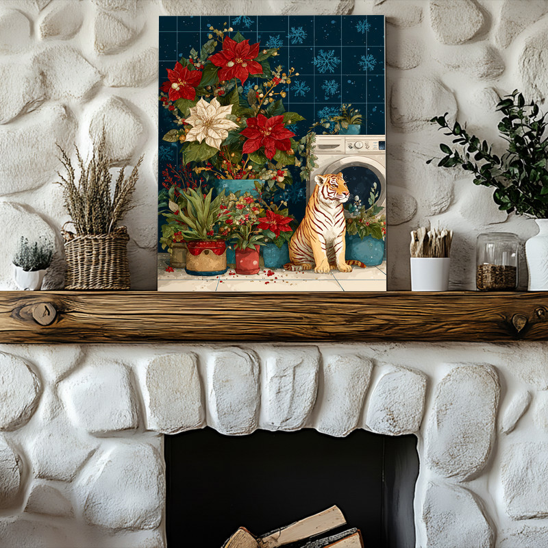Whimsical Christmas Tiger – Christmas Laundry Room Decor Canvas Wall Art Whimsical Christmas Tiger – Christmas Laundry Room Decor Canvas Wall Art