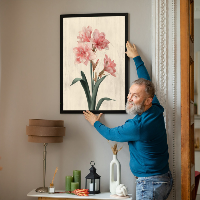 Blush Pink Amaryllis I, Minimal Botanical Illustration Canvas Wall Art