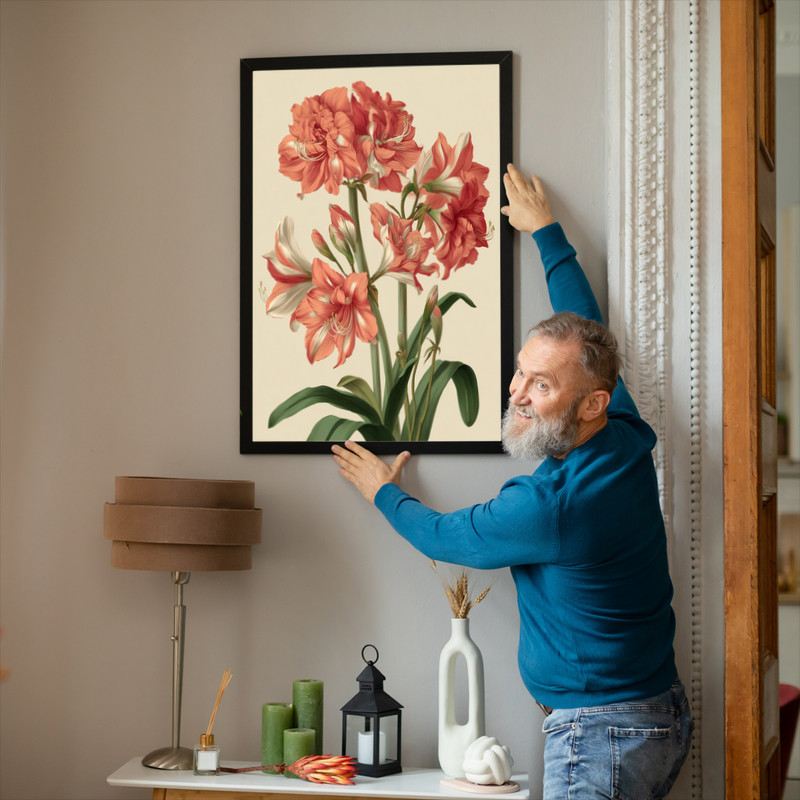 Blush Pink Amaryllis II, Minimal Botanical Illustration Canvas Wall Art