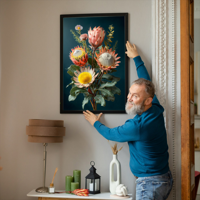 Botanical Realism Protea Canvas Wall Art