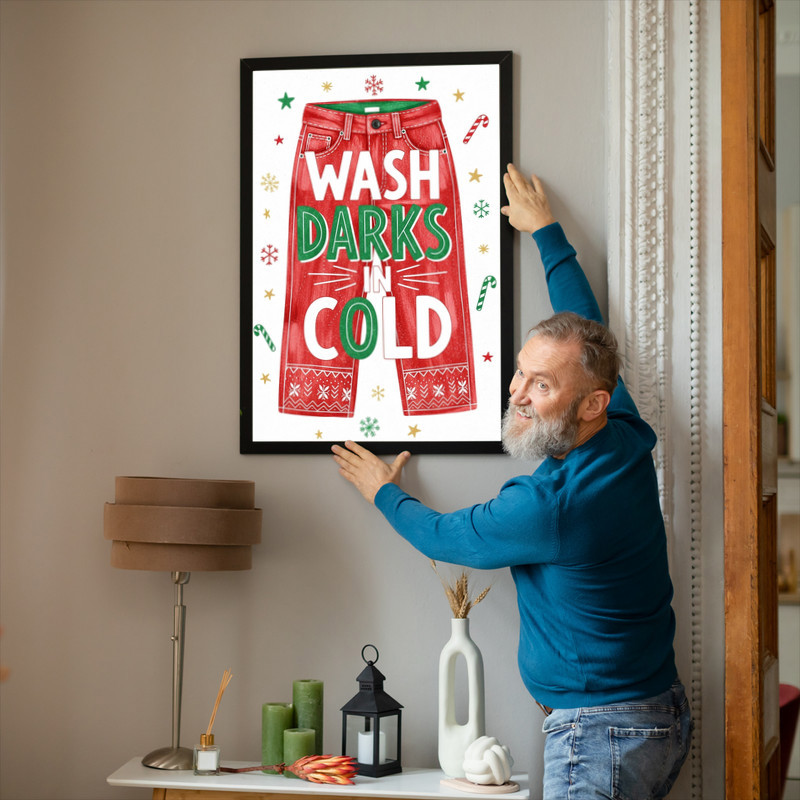Festive Laundry Reminder – Wash Darks In Cold, Christmas Laundry Room Decor Canvas Wall Art