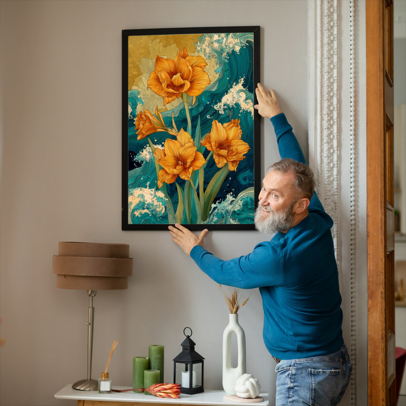 Golden Sky Amaryllis, Dynamic Wave-Inspired Canvas Wall Art