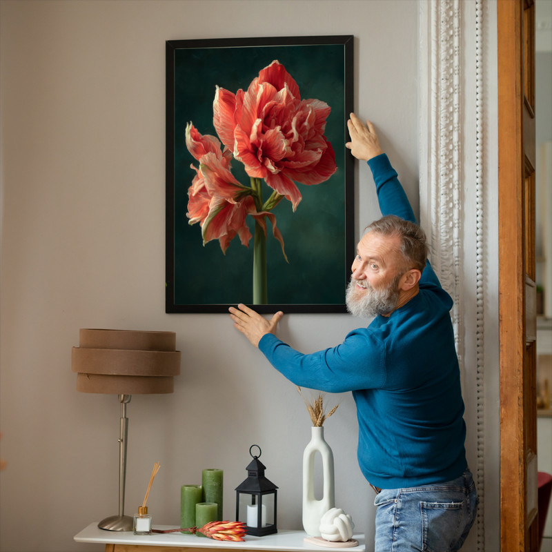 Red Amaryllis, Fine Art Oil Painting Canvas Wall Art