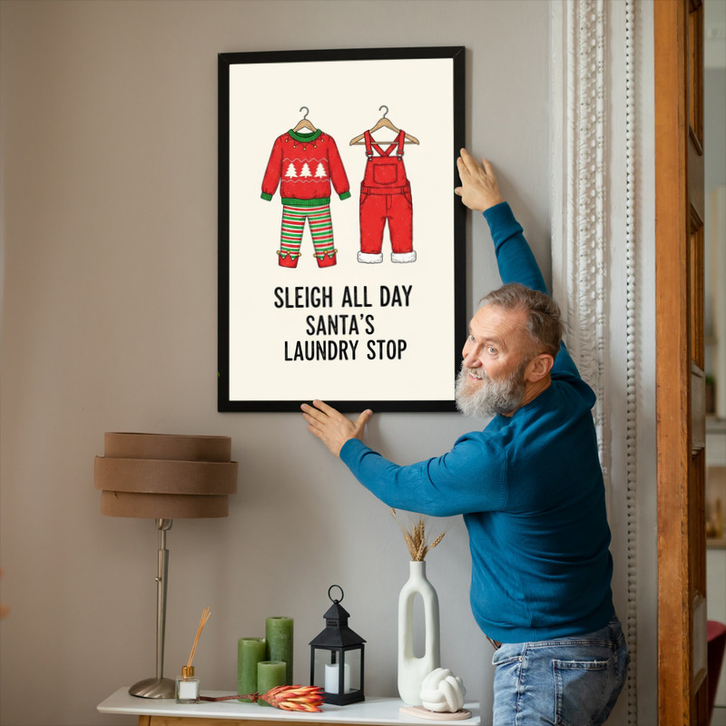 Sleigh All Day Then Laundry – Christmas Laundry Room Decor Canvas Wall Art