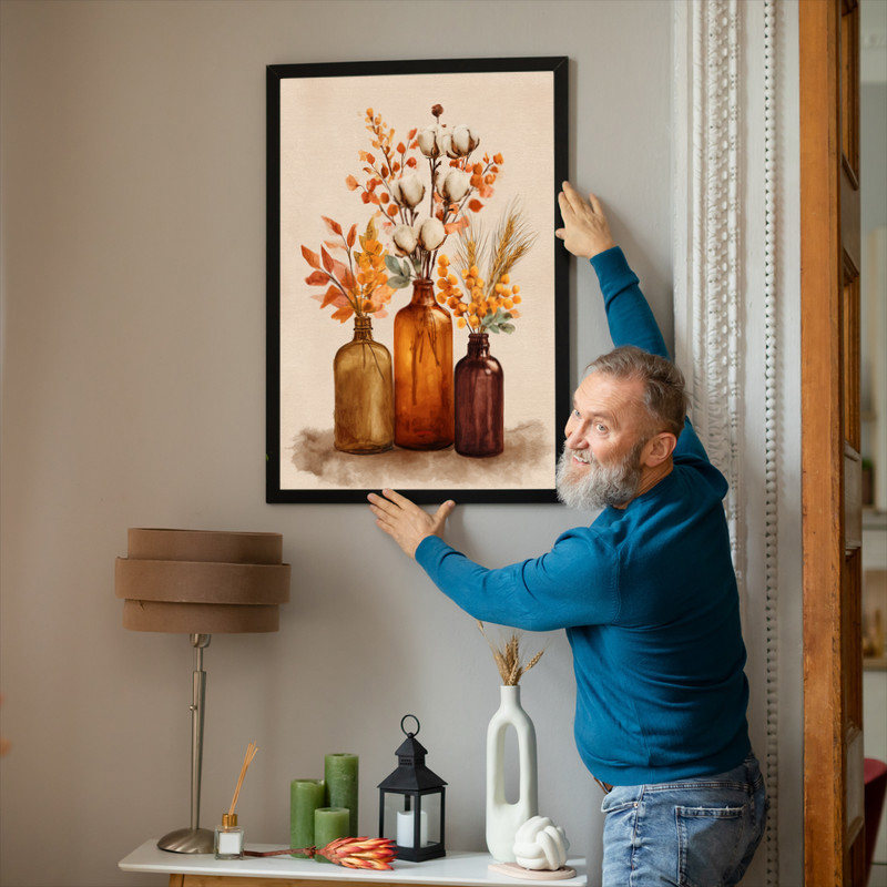 Thanksgiving Watercolor Amber Bottles – Fall Floral Laundry Room Decor Canvas Wall Art