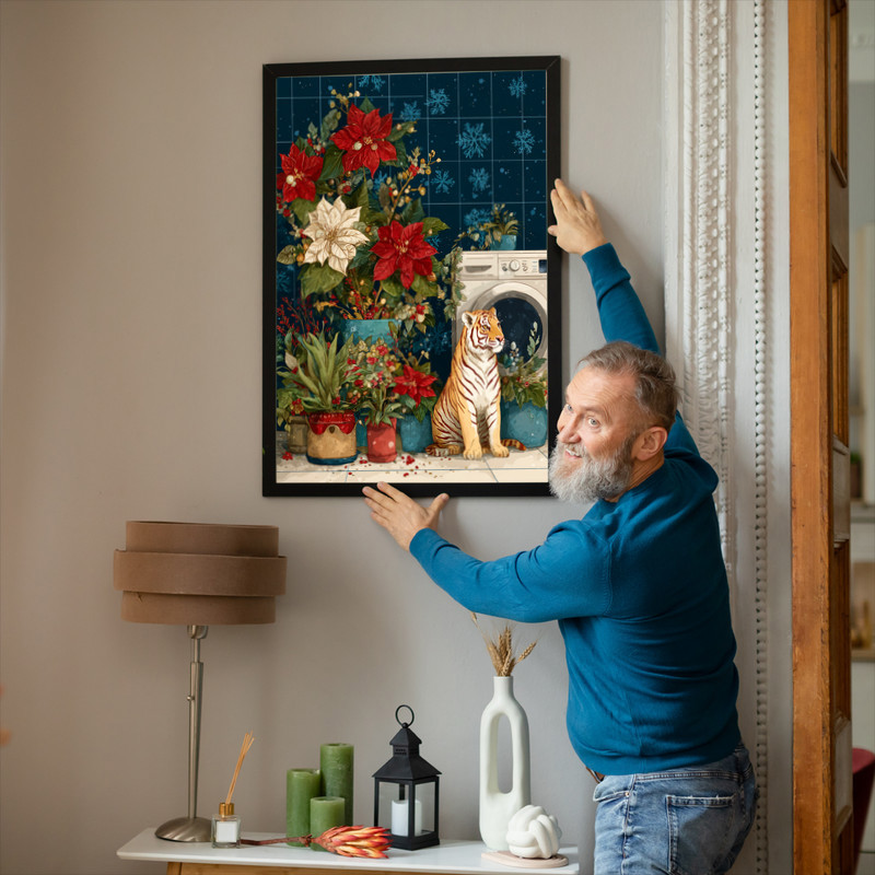 Whimsical Christmas Tiger – Christmas Laundry Room Decor Canvas Wall Art Whimsical Christmas Tiger – Christmas Laundry Room Decor Canvas Wall Art