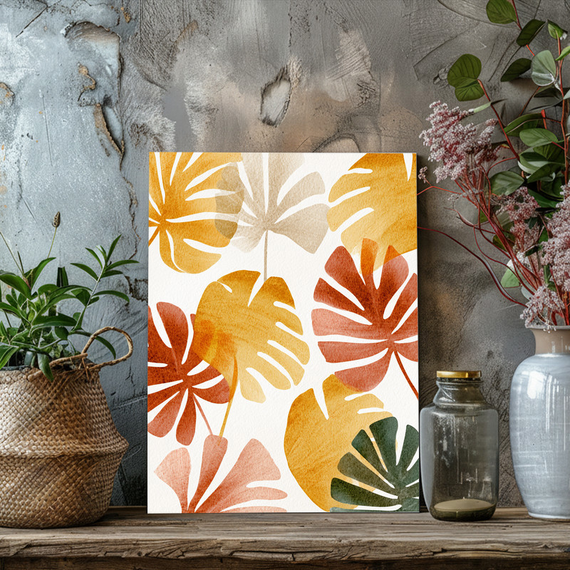 Autumn Foliage Tropics – Thanksgiving Botanical Laundry Room Decor Canvas Wall Art