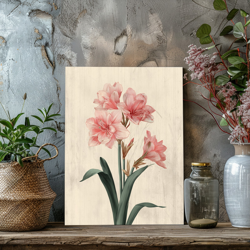 Blush Pink Amaryllis I, Minimal Botanical Illustration Canvas Wall Art
