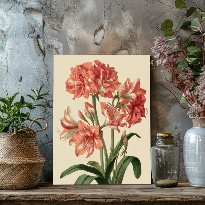 Blush Pink Amaryllis II, Minimal Botanical Illustration Canvas Wall Art