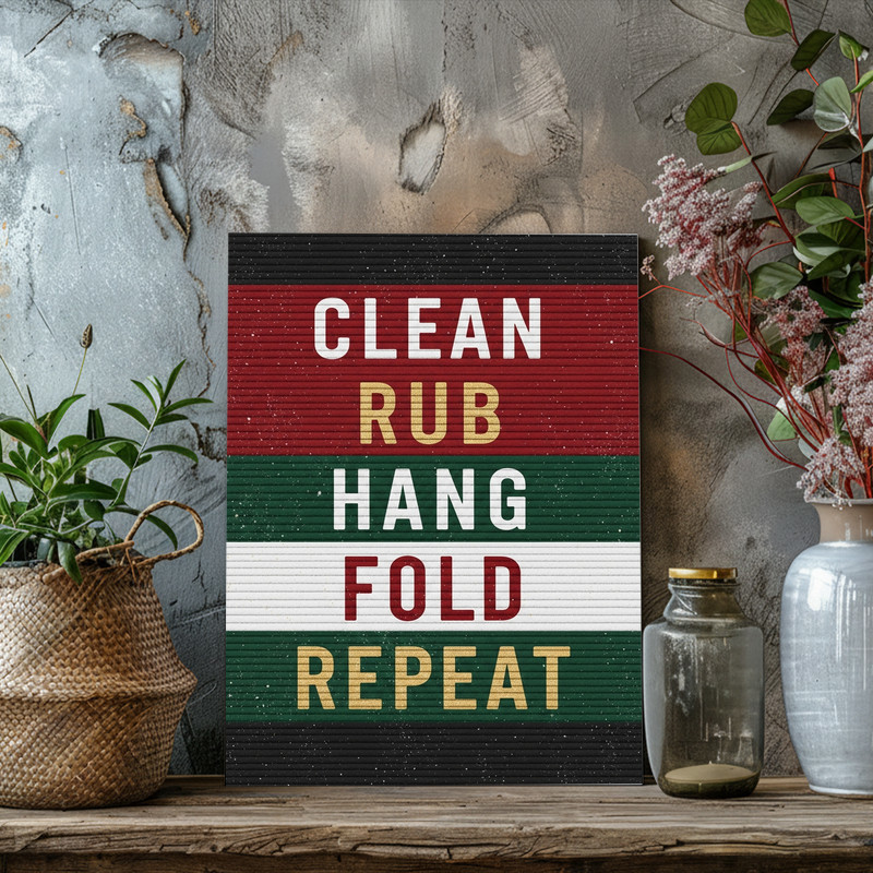 Christmas Laundry Decor – Clean Rub Hang Fold Repeat Laundry Room Decor Canvas Wall Art