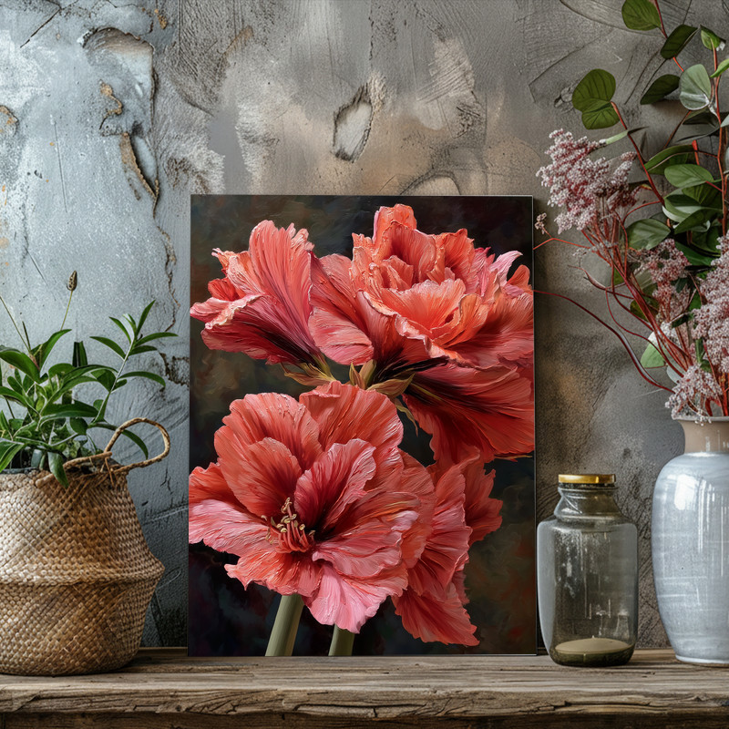 Dusty Pink Amaryllis, Rustic Fine Art Portrait Canvas Wall Art