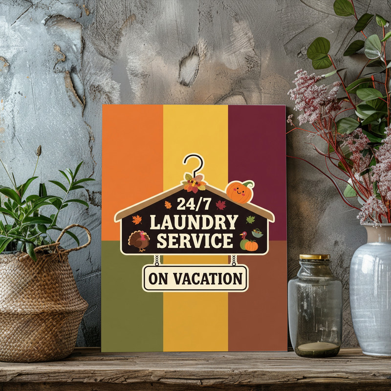Funny Thanksgiving Laundry Room Decor – On Vacation Theme Canvas Wall Art