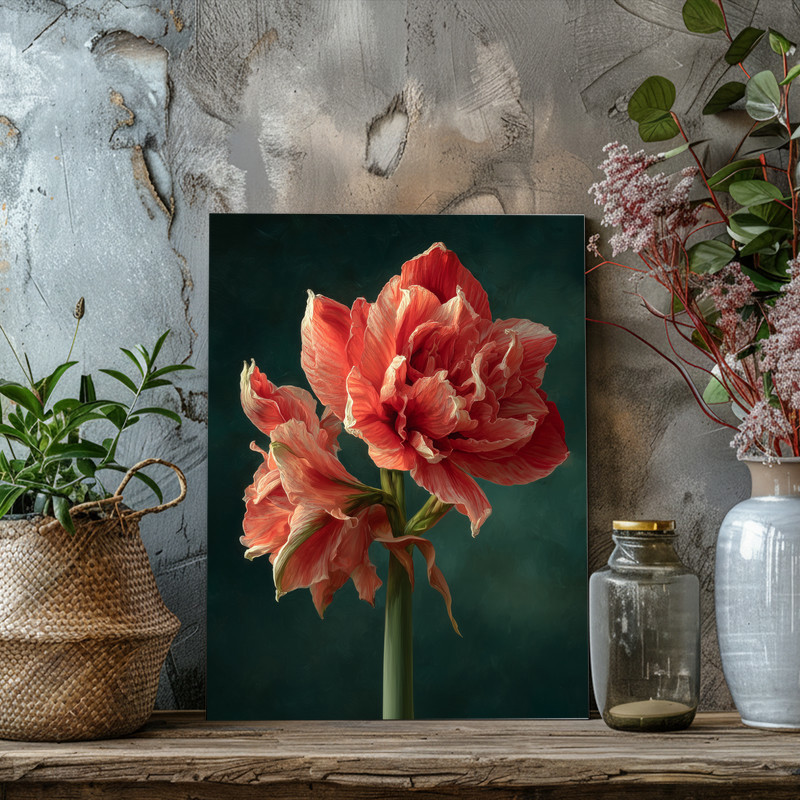 Red Amaryllis, Fine Art Oil Painting Canvas Wall Art