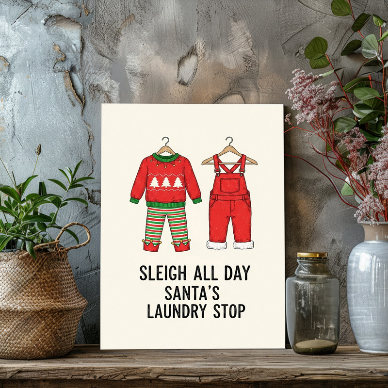 Sleigh All Day Then Laundry – Christmas Laundry Room Decor Canvas Wall Art