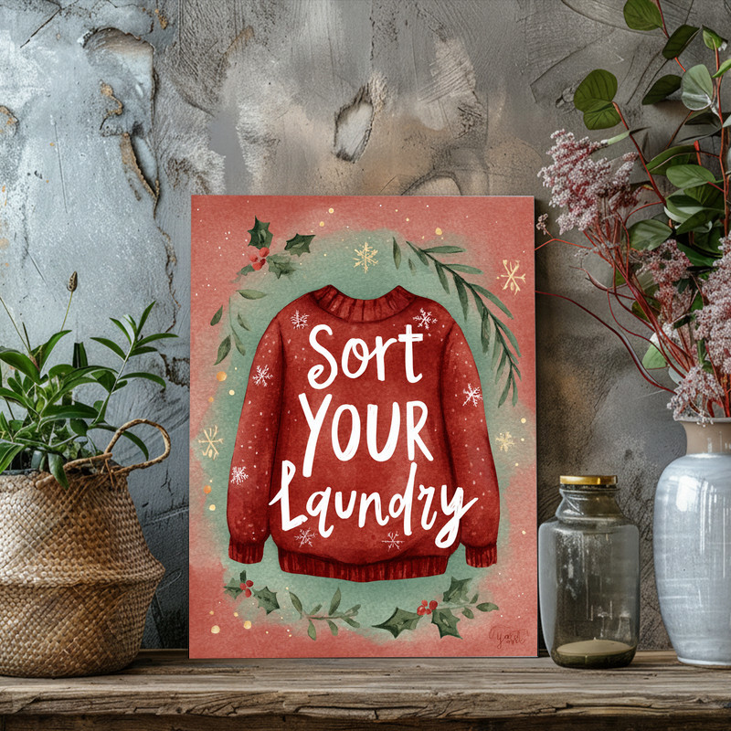 Sort Your Laundry – Holiday Cheer Christmas Laundry Room Decor Canvas Wall Art