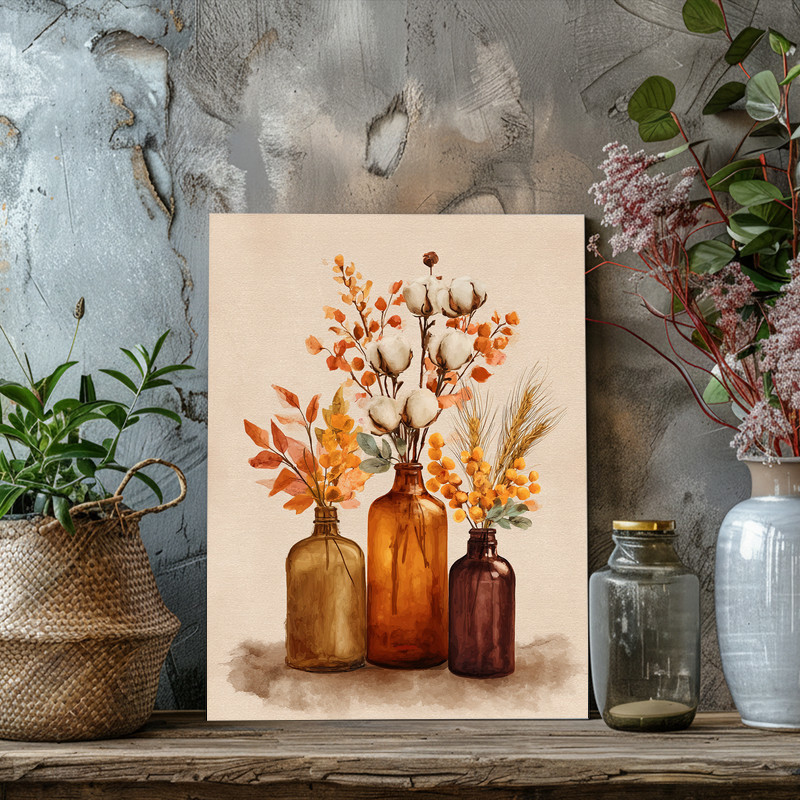 Thanksgiving Watercolor Amber Bottles – Fall Floral Laundry Room Decor Canvas Wall Art
