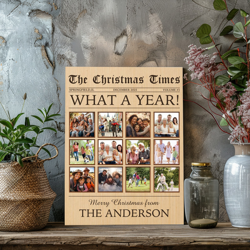 Christmas canvas wall art - personalized Christmas newspaper collage, family photos with custom headline and date Christmas canvas wall art - personalized Christmas newspaper collage, family photos with custom headline and date