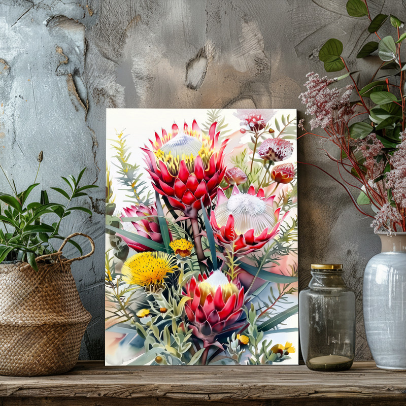 Vintage King Protea Bouquet Canvas Wall Art