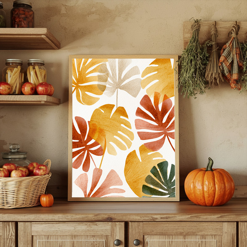 Autumn Foliage Tropics – Thanksgiving Botanical Laundry Room Decor Canvas Wall Art