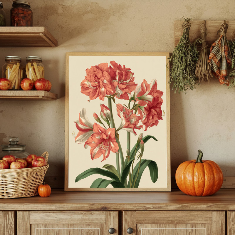 Blush Pink Amaryllis II, Minimal Botanical Illustration Canvas Wall Art