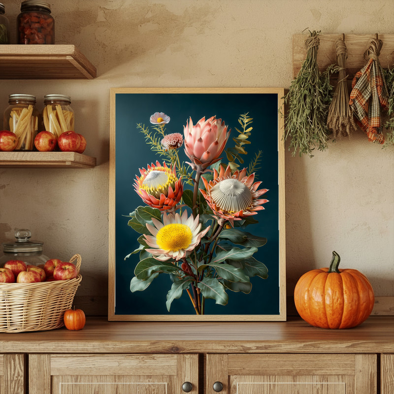 Botanical Realism Protea Canvas Wall Art
