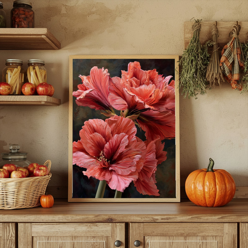 Dusty Pink Amaryllis, Rustic Fine Art Portrait Canvas Wall Art