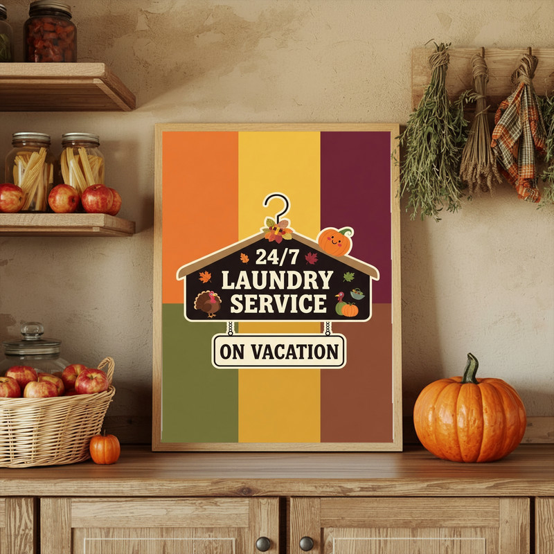 Funny Thanksgiving Laundry Room Decor – On Vacation Theme Canvas Wall Art