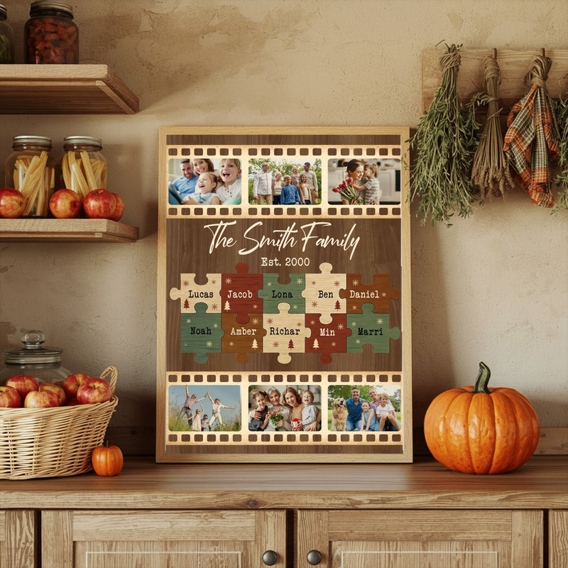 Personalized Family Puzzle Pieces Canvas - Custom Family Christmas Photo Collage Gift