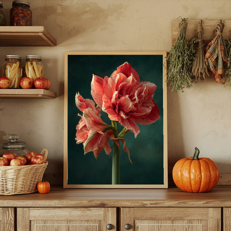 Red Amaryllis, Fine Art Oil Painting Canvas Wall Art