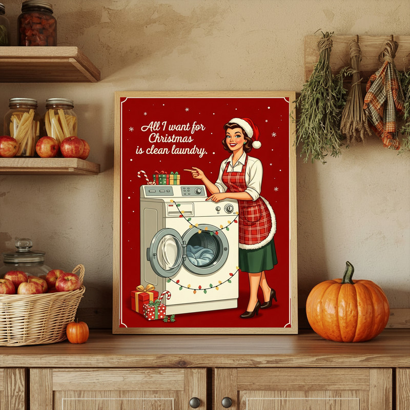 Retro Christmas Laundry – Vintage 50s Style Laundry Room Decor Canvas Wall Art Retro Christmas Laundry – Vintage 50s Style Laundry Room Decor Canvas Wall Art