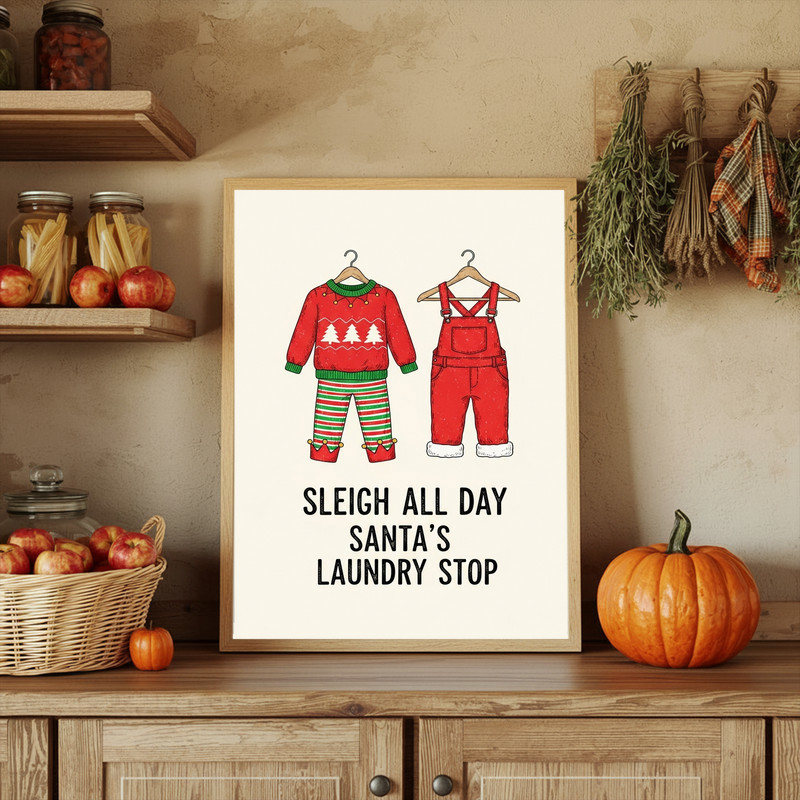 Sleigh All Day Then Laundry – Christmas Laundry Room Decor Canvas Wall Art