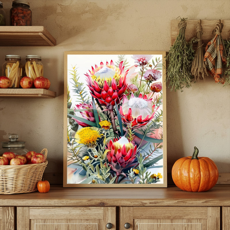 Vintage King Protea Bouquet Canvas Wall Art