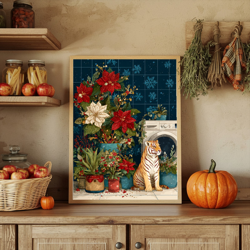 Whimsical Christmas Tiger – Christmas Laundry Room Decor Canvas Wall Art Whimsical Christmas Tiger – Christmas Laundry Room Decor Canvas Wall Art