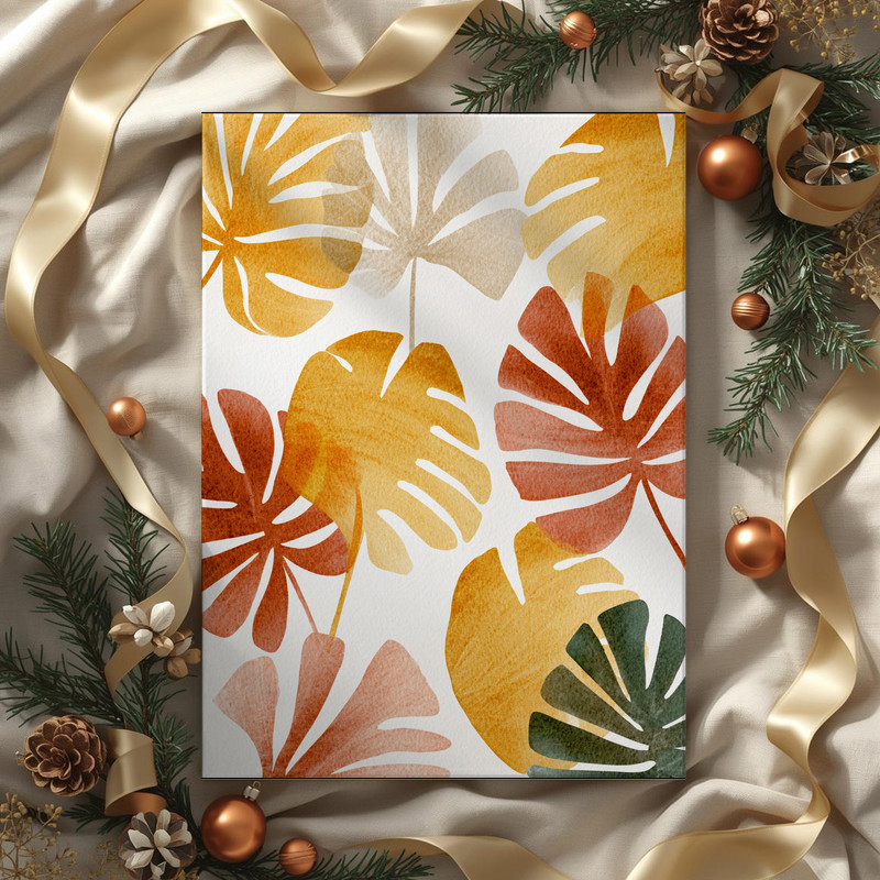 Autumn Foliage Tropics – Thanksgiving Botanical Laundry Room Decor Canvas Wall Art