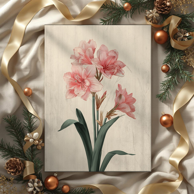 Blush Pink Amaryllis I, Minimal Botanical Illustration Canvas Wall Art