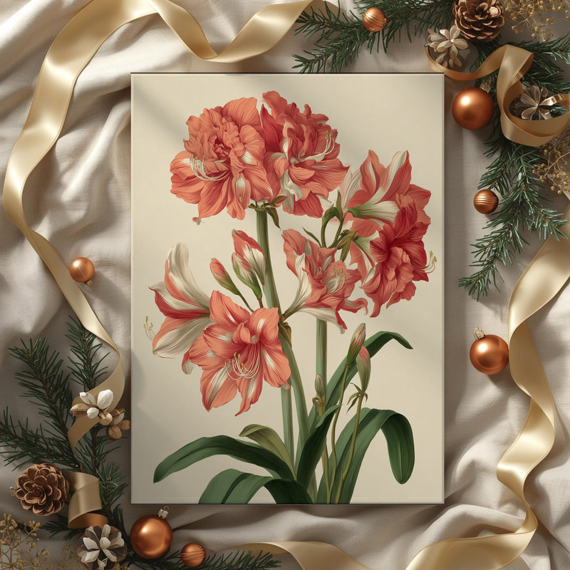 Blush Pink Amaryllis II, Minimal Botanical Illustration Canvas Wall Art