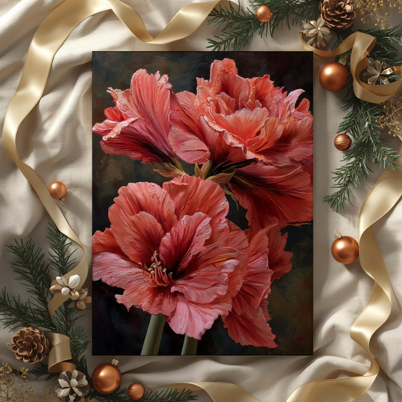 Dusty Pink Amaryllis, Rustic Fine Art Portrait Canvas Wall Art