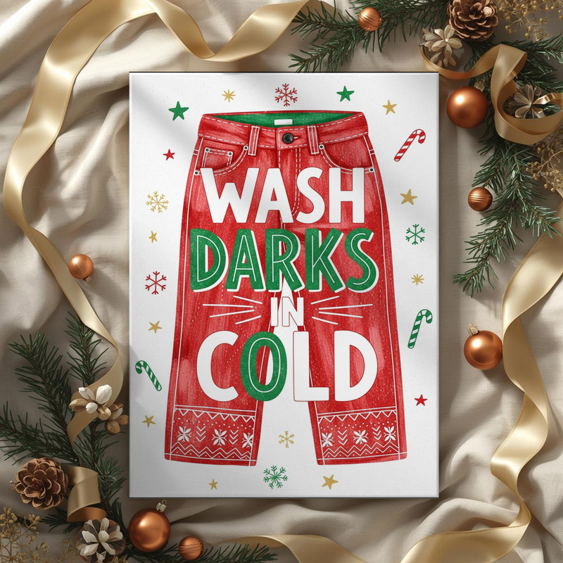 Festive Laundry Reminder – Wash Darks In Cold, Christmas Laundry Room Decor Canvas Wall Art