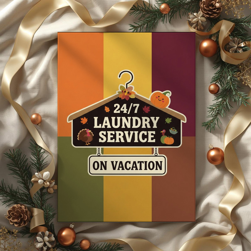 Funny Thanksgiving Laundry Room Decor – On Vacation Theme Canvas Wall Art