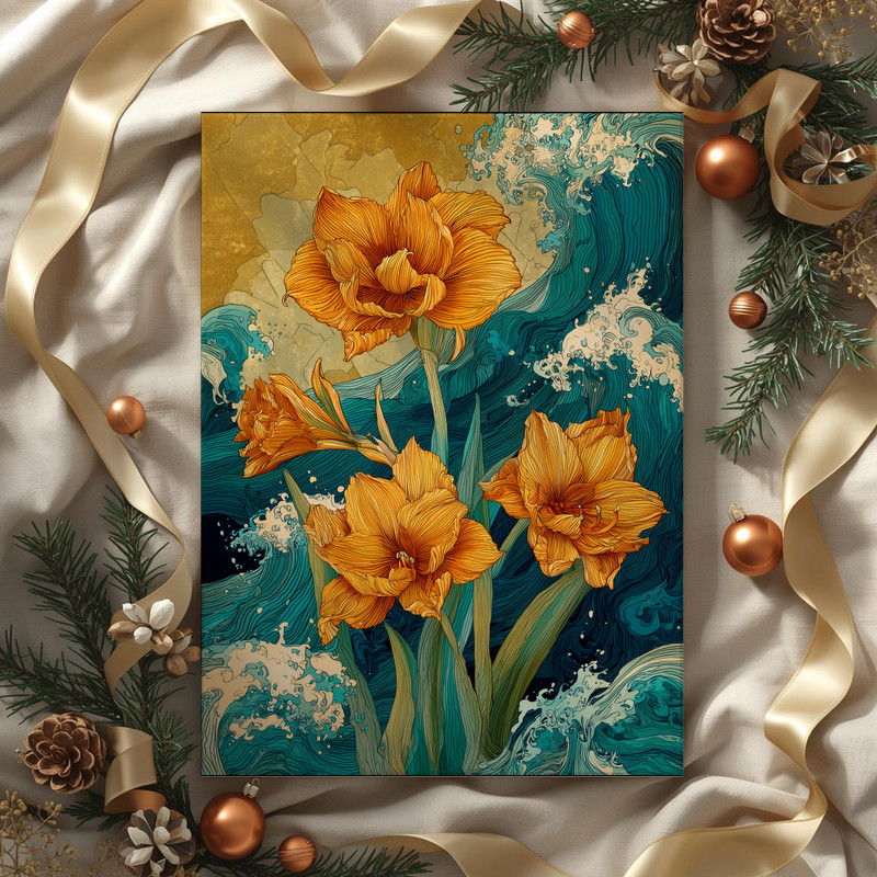 Golden Sky Amaryllis, Dynamic Wave-Inspired Canvas Wall Art